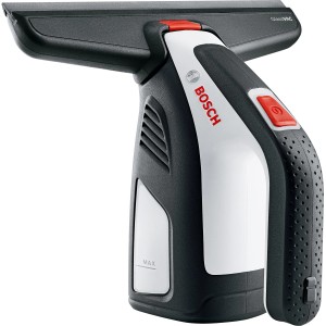 Bosch GlassVac Akku-Fenstersauger 3,6V, schwarz-weiß, mit Saugkopf und Tank.