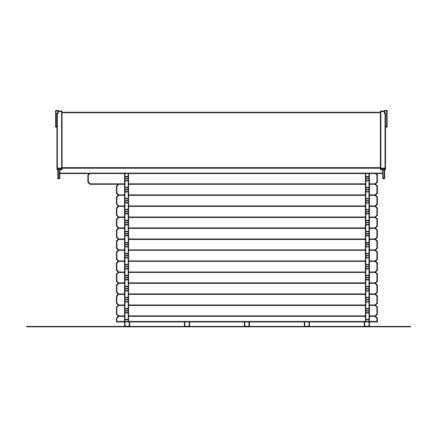 Skizze eines Skan Holz Gartenhauses Narvik 1, 300x300 cm, Seitenansicht.