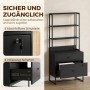 Schwarzer HOMCOM Büroschrank mit abschließbarer Schublade, Vollauszug und offenen Regalen. Aus Spanplatte und Metall.
