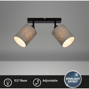 Grau-schwarzer Brilo Spot Stofa mit 2 Leuchten, dreh- und schwenkbar, mit Sternendekor.