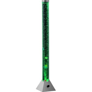 Titanfarbene Wassersprudelsäule, Design-Stehlampe mit LED-Beleuchtung und Deko-Fischen.