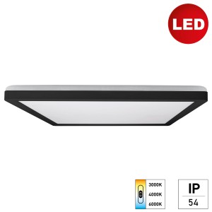 Schwarze E2 Elektro LED Deckenleuchte Q420 mit CCT und IP54 Schutz.