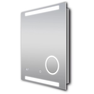 DSK Design LED-Lichtspiegel Silver Conde, 60x70 cm, mit Digitaluhr und Kosmetikspiegel.