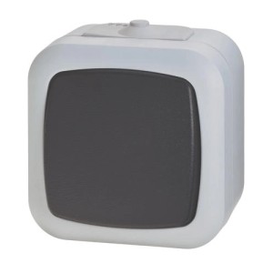 Grauer Feuchtraum Wechselschalter der Serie Basic zur Aufputzmontage.