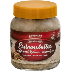 Fidelio Erdnussbutter mit Rosinen im Glas, 340g, Wildvogelfutter.