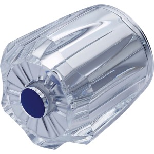 Transparenter Acrylgriff (26 mm) für Armaturen, mit blauer Kaltwasserkennzeichnung.
