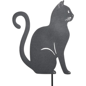 Schwarzer, matter Gartenstab Katze aus Eisen, Teil des Boltze 2er Sets Bella für Gartendeko.