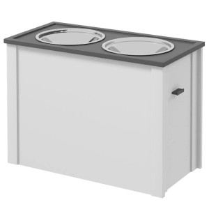 Weiße PawHut Hundenapf Futterstation mit dunkler Platte, zwei Edelstahlschalen und Stauraum für Hunde.