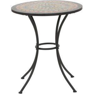 Schwarzer, runder Siena Garden Gartentisch Prato (Ø 60 cm) mit Mosaikmuster auf der Tischplatte.