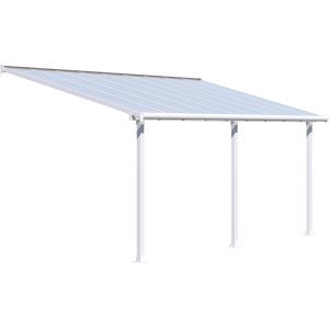 Weiße Palram Olympia Terrassenüberdachung 3x5.5 mit klarem Polycarbonat-Dach.