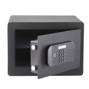 Offener, schwarzer Yale Tresor High Security Safe mit digitalem Codefeld und 20,5 l Volumen.