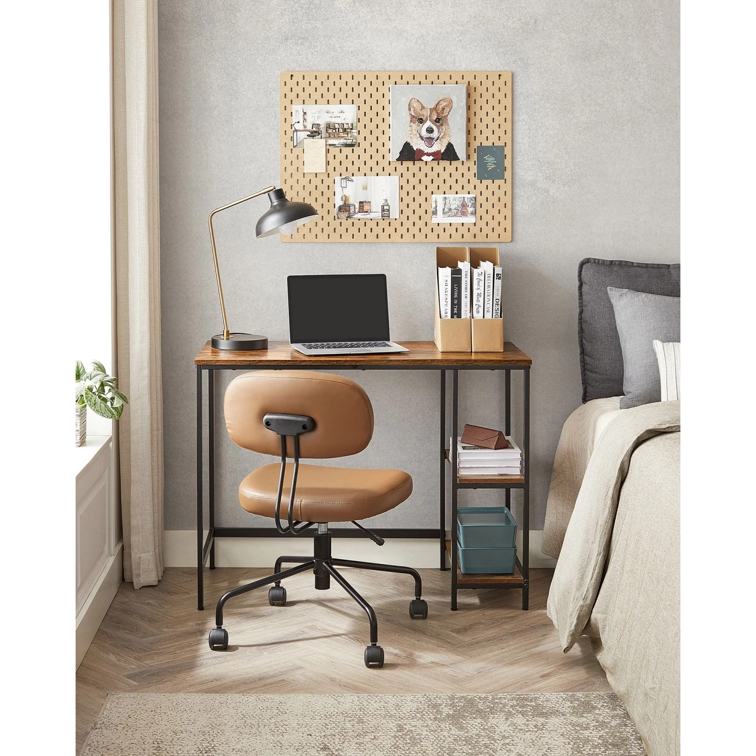 Vasagle Schreibtisch in Braun-Schwarz mit 2 Ablagen, ideal fürs Home-Office.