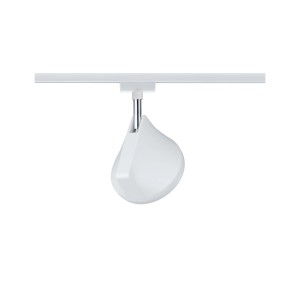Weißer, dimmbarer Paulmann URail Spot Arena (15W) mit Chrom-Akzenten für Schienensysteme.