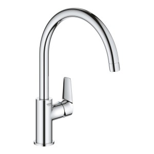 Grohe QuickFix Start Edge Einhand-Spültischbatterie mit hohem, schwenkbarem Auslauf.