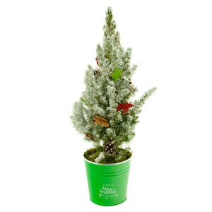 Dekorierte Zuckerhut-Fichte Kunstschnee im Zinkgefäß Topf Ø 15 cm Picea glauca