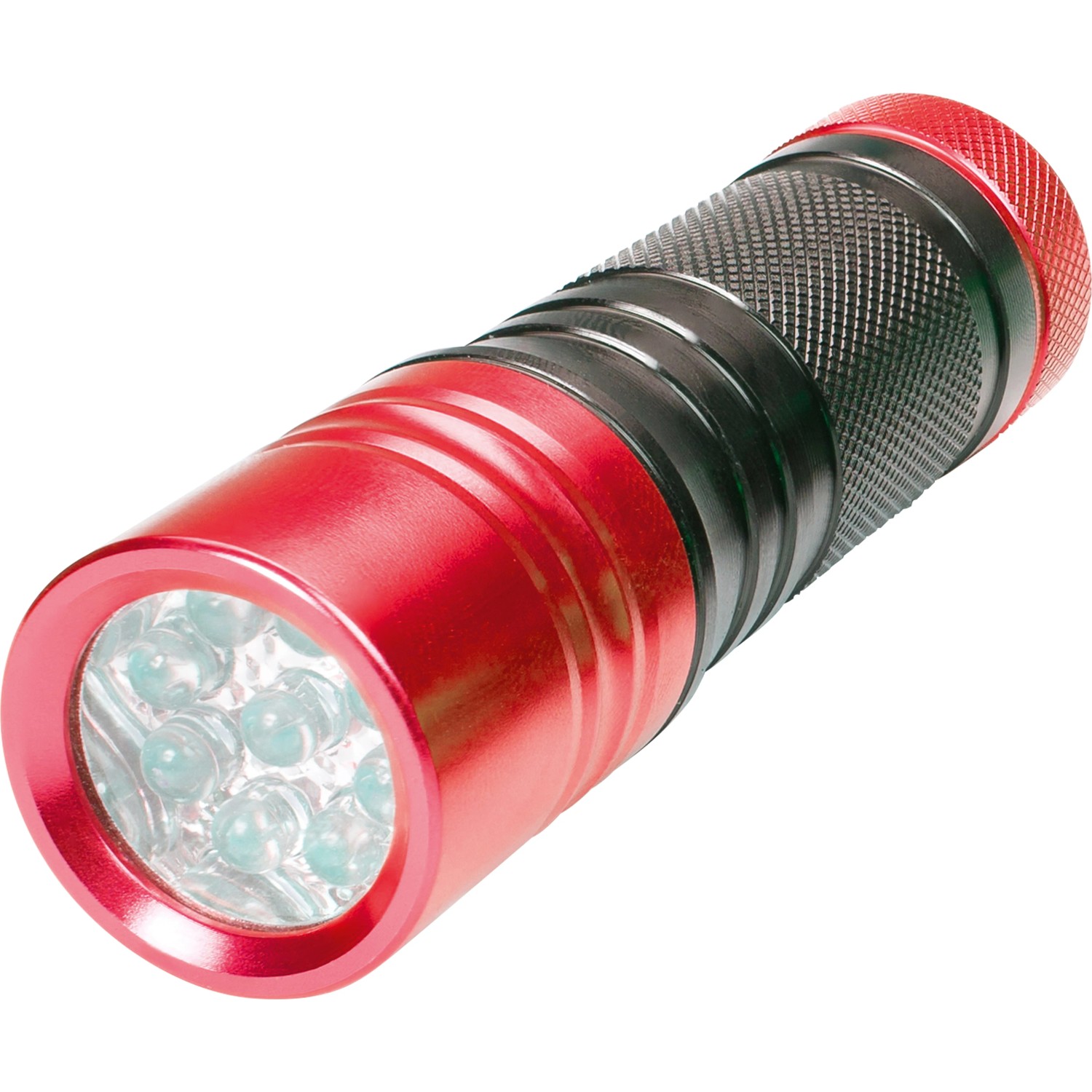 Rote LED-Handtaschenlampe Smartline aus Aluminium mit 9 LEDs. Kompakte Taschenlampe für Alltag und Beruf.