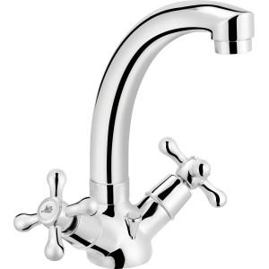 Verchromte baliv Waschtischarmatur WT-5040 mit Kreuzgriffen im Retro-Design.