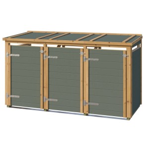GH Killarney Mülltonnenbox für 3 Tonnen, graugrün/eichefarben, abschließbar. Holz-Gartenhaus Zubehör.