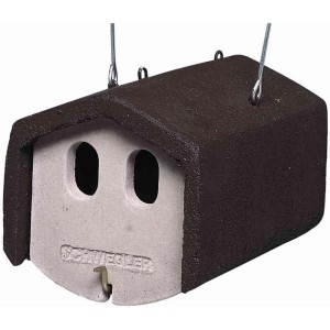 Schwegler Nisthöhle aus Holzbeton, weiß und anthrazit, zum Aufhängen. Nistkasten für kleine Vögel.