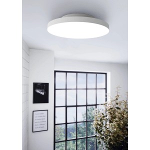 Weiße, runde LED-Deckenleuchte Turcona-Z von Eglo Connect im modernen Wohnraum.