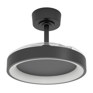 Schwarzer LED-Deckenventilator Eglo Torreya, Ø 77 cm, mit Fernbedienung und einziehbaren Flügeln.