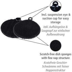 Wenko Silikon Spülschwämme Soft, 2er-Set, Schwarz. Kratzfrei für Grillutensilien & Outdoor-Küche.