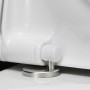 Detailaufnahme: Duravit Starck 3 Wand WC-Set, weiße Keramik, WC-Sitz mit Absenkautomatik, Edelstahl-Scharniere.