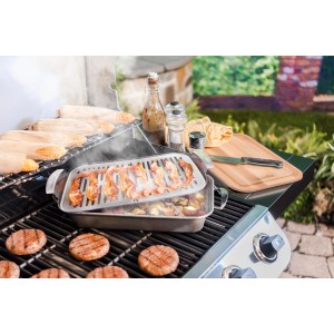 Char-Broil Grill+ Grillpfanne mit Speck und Gemüse auf dem Grill. Grillutensil für Fisch, Gemüse und mehr.