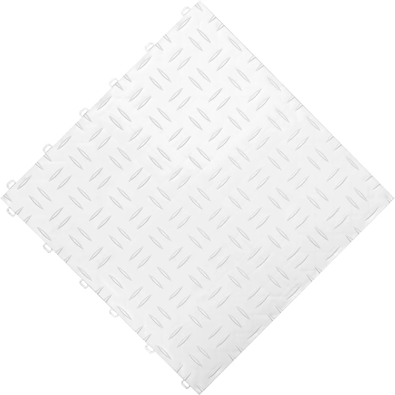 Weiße Florco Kunststoff-Klickfliese mit Riffelblech-Optik, 40x40 cm, 6 Stück pro Packung.