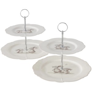 Boltze Etagere Knuffi, 2-fach, weiß, mit Hasenmotiv, für österliche Dekorationen.