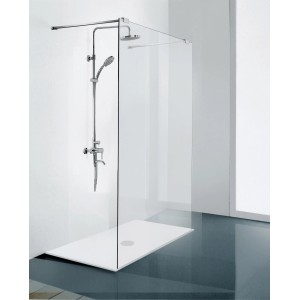 Sanotechnik Duschtrennwand Elegance mit Chrom Teleskophalterung und Duscharmatur.