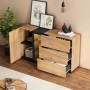 okwish Sideboard mit 3 Schubladen Glas Stauraum Wohnzimmer 140x40x80 cm Natur_2