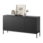 Selsey Bemmi Sideboard 150 cm, matt schwarz, mit 3 Türen und schlanken schwarzen Metallbeinen.