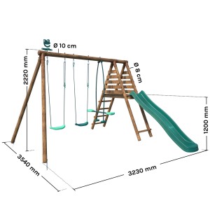 Soulet Holzschaukel Violette mit Rutsche und 2 Schaukelsitzen für Kinder.