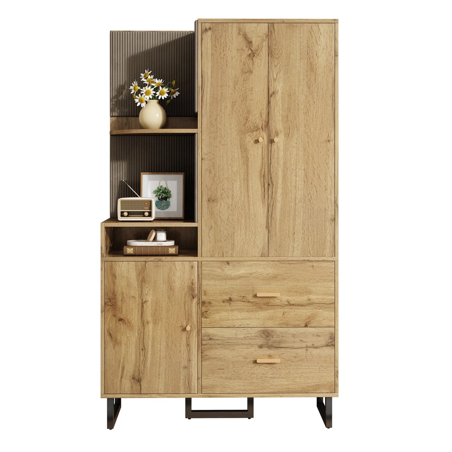 okwish Garderoben Set mit PolsterPaneelen Schuhschrank Flur 110x38x186cm Natur_9