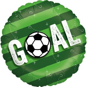 Grüner Folienballon mit Fußball und "Goal" Motiv für Partydekoration, Ø 45cm.