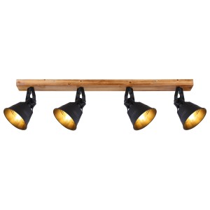 Globo Spot Günther 4-flammig in Braun-Schwarz mit Holz-Optik. Vintage Deckenleuchte für E27 Leuchtmittel.