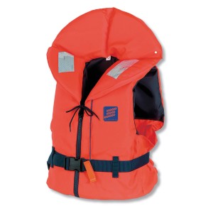 Orangefarbene Seilflechter Rettungsweste mit Kragen und Gurt für Kinder (30-40kg).