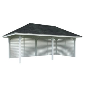 Palmako Pavillon Bianca Set 109, 588x300 cm, weiß lackiert, mit Sichtschutzwänden.