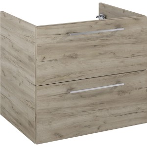 Maximus Waschbeckenunterschrank Stylo, Sanremo Eiche, 60 cm breit, mit zwei Schubladen und silbernen Griffen.