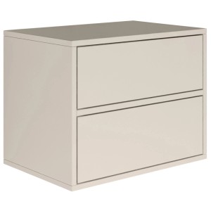 Greige Selsey Framme Hängender Nachttisch mit zwei grifflosen Schubladen. Modernes, minimalistisches Design für Schlafzimmer.