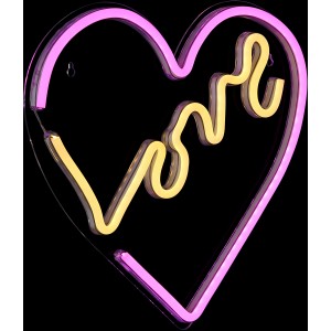 Neon-Wandlampe in Herzform mit Schriftzug "Love", pink und gelb, 33x35 cm. Dekorative Wandlampe für Innenräume.