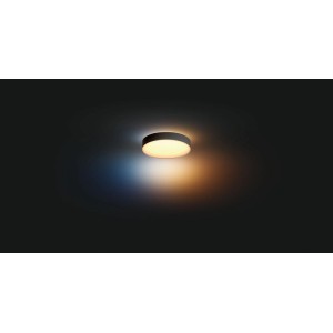 Schwarze Philips Hue Enrave M Deckenleuchte mit Dimmer und warmweißem Licht.