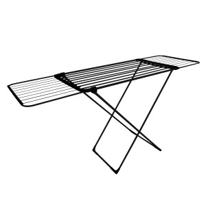 Schwarzer, ausziehbarer Casa Si Wäscheständer mit 18 m Leinenlänge.