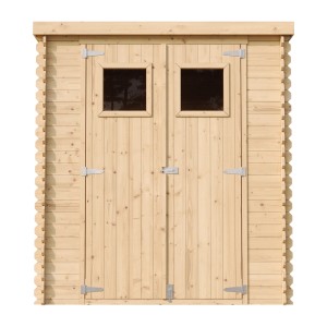 Timbela Gartenhaus M309 aus Holz, 3,53 m², mit Doppeltür und zwei Fenstern.