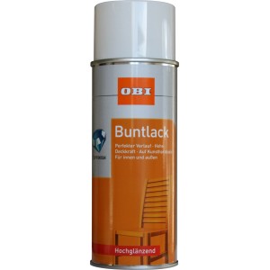 OBI Buntlack Spray Reinweiß hochglänzend, 400ml Dose.