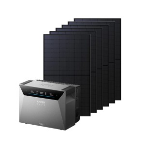 Anker Solix Solarbank E5000 Pro und 6 schwarze 500W Solarmodule für Balkonkraftwerk. Energiespeicher.