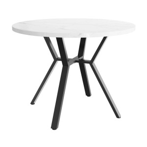 Merax Runder Esstisch 100cm  MDF Marmoroptik  X-Gestell Schwarz