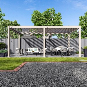 Weide Deluxe Plus Aluminium Terrassenüberdachung 4x6m in Ivory Sand mit verstellbaren Lamellen.