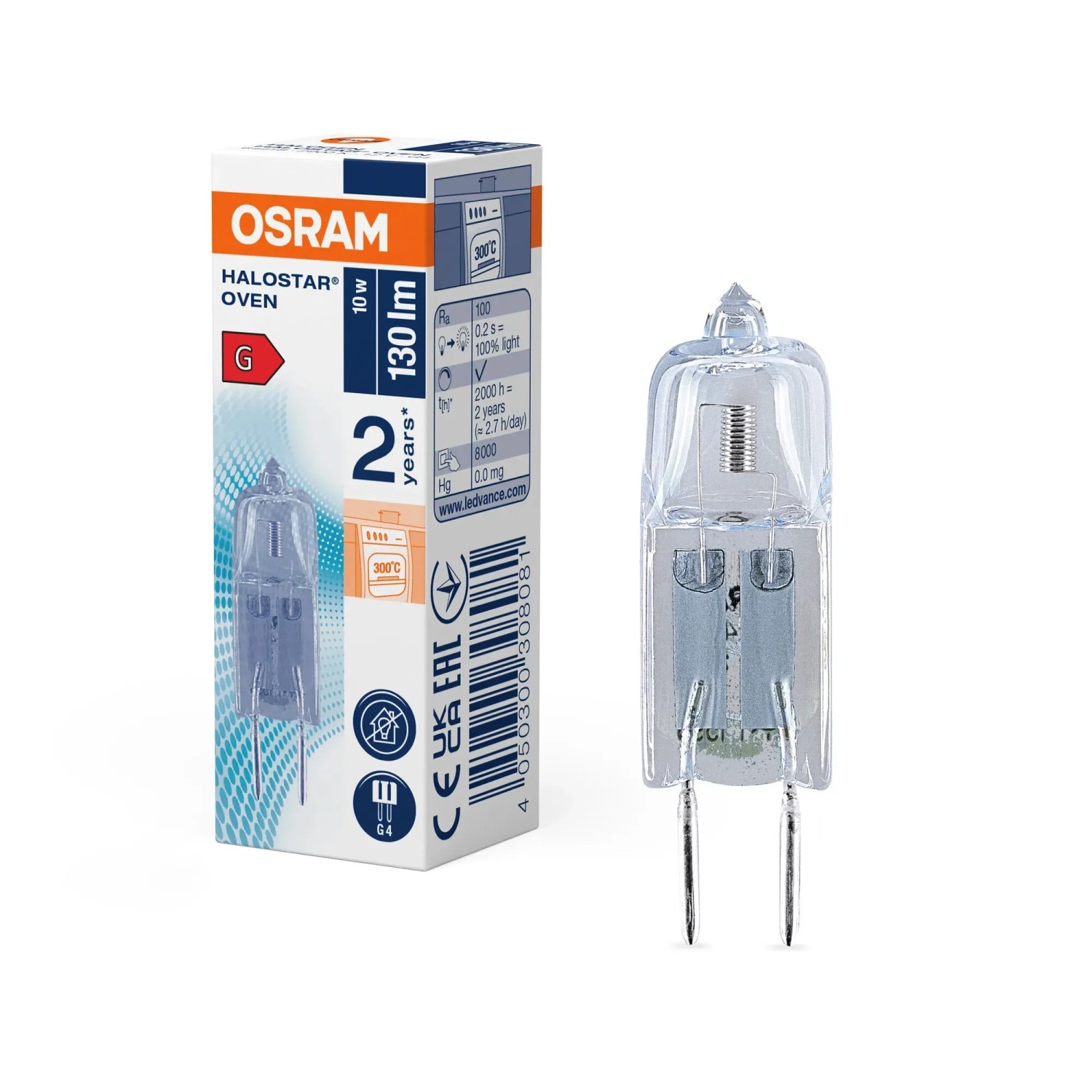 Osram G4 Halogen-Leuchtmittel, 10W Röhrenform für Backofenbeleuchtung.